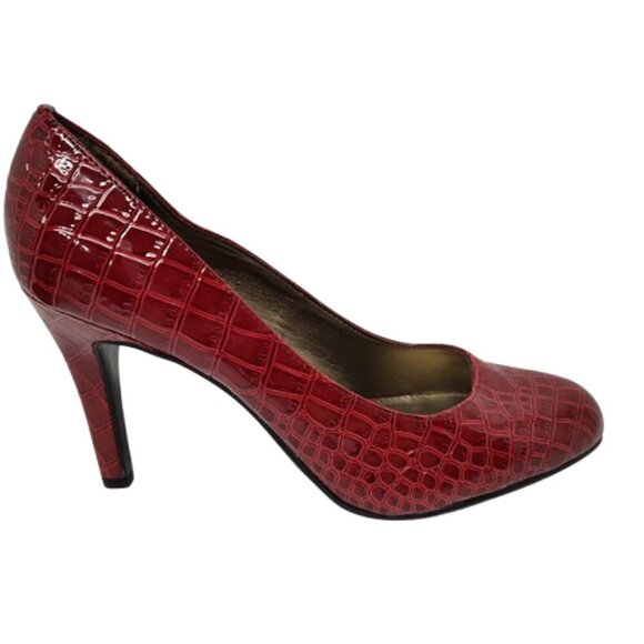 Woman's Liz Claiborne Flex Red Faux Crocodile Pumps Size 8.5 Medium - Picture 6 of 11